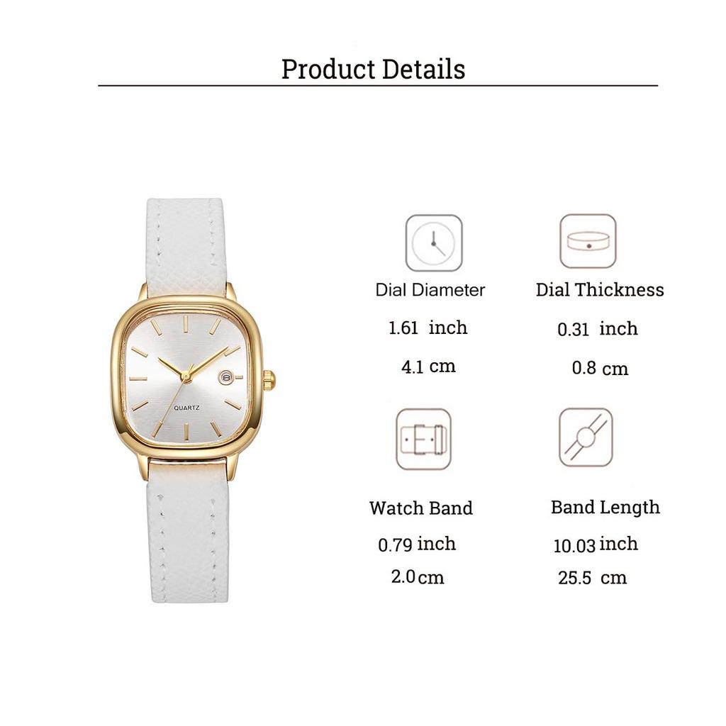 Ladies' small square dial luxury quartz watch, retro gold case with leather strap, simple daily wear