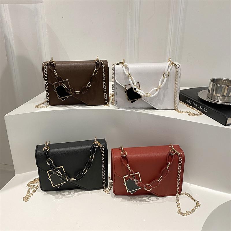 Solid Color Women's Shoulder Small Square Bag Trendy Street Temperament Messenger Bag Trendy Chain Only Beautiful Women Bag