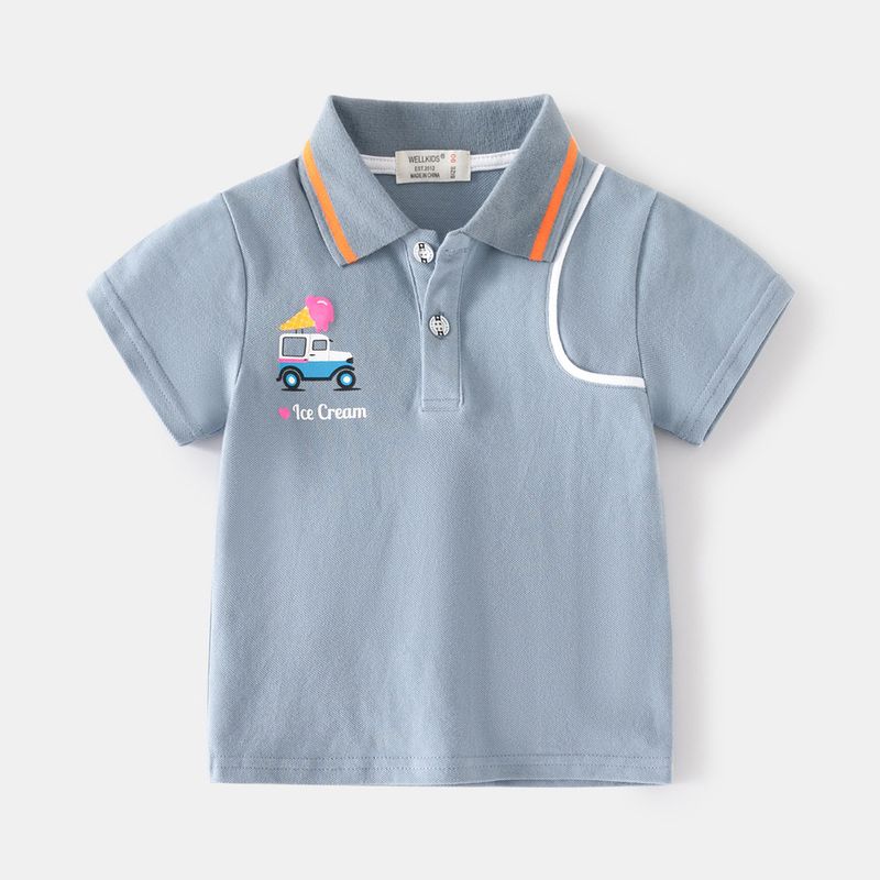 Summer Kids Cartoon Ice Cream Car Short Sleeve Tops Cotton Children Polo Shirt Boy Lapel Clothes