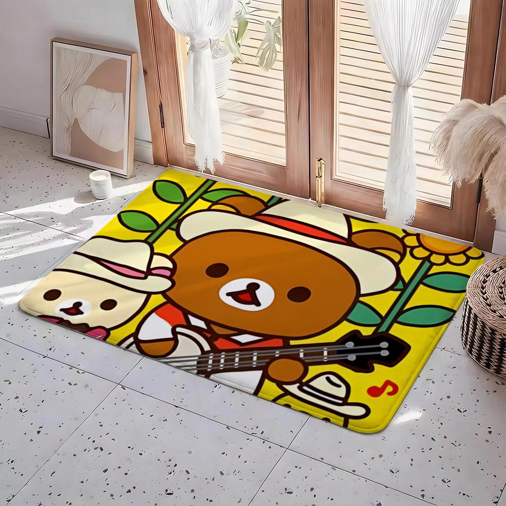Floor Mat Eco Flannel Doormat Non-Slip Odorless Indoor Soft Short Plush Floor Rug R-Rilakkuma Anime
