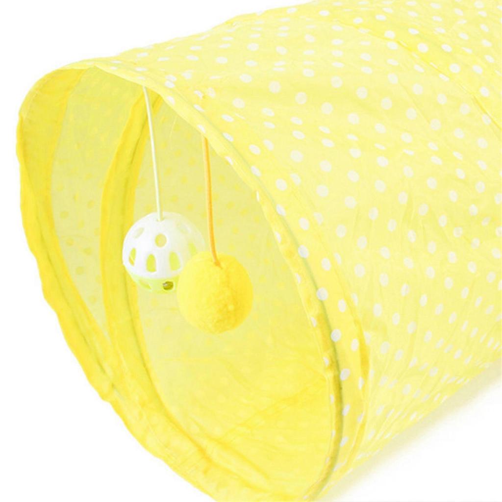 SCSYV Cat Tunnel Toy Collapsible Interactive Safe Dot Pattern Hideout Kitten Tube Toy for Puppy Yellow