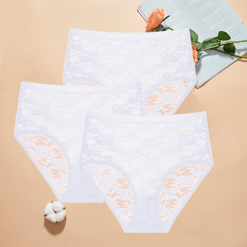 3ks/Sada Dámské krajkové kalhotky Vysoký pas Sexy spodní prádlo Průhledné dámské kalhotky Přiléhavé Plus Size kalhotky S-XXL