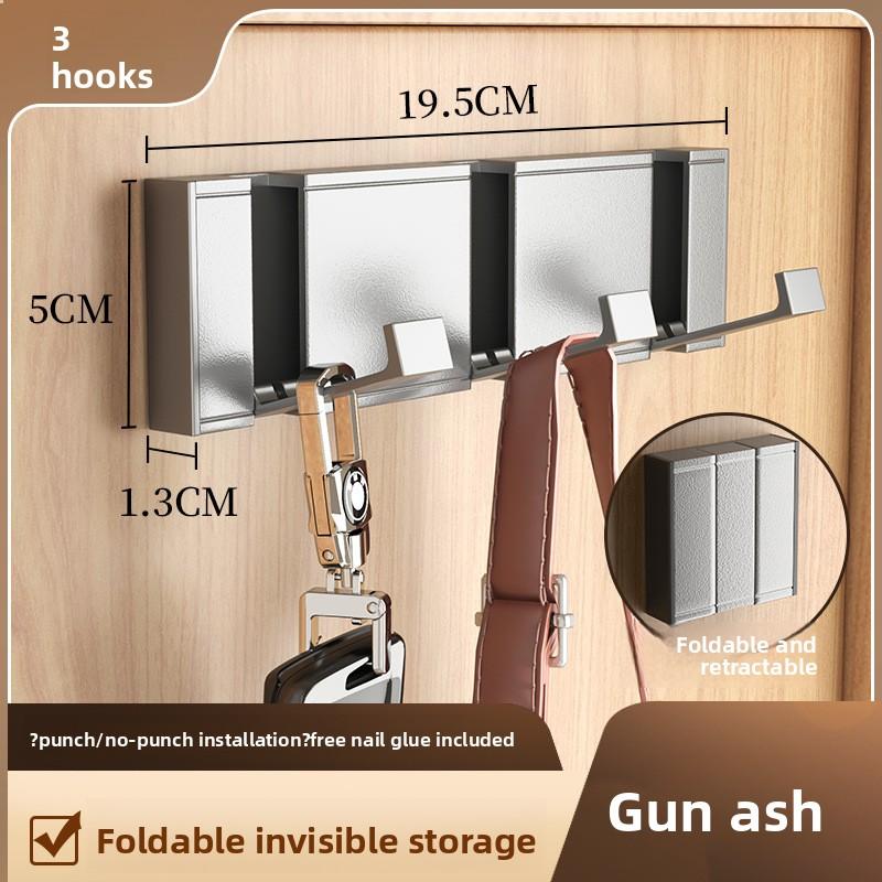 

Скрытый складной крючок и перфорированная настенная вешалка для одежды Gun gray 3 hooks