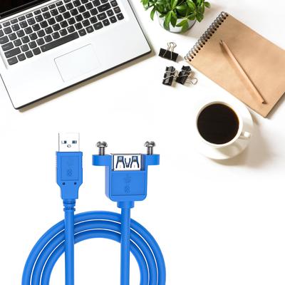 USB 3.0 Male To Female Extension Cable with Mounting Ears Screw Lock 5Gbps Data Transfer for Computer And Peripheral Devices