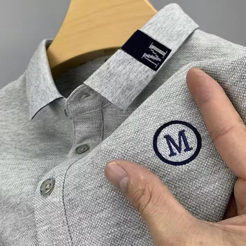 Men's Summer Short Sleeve Embroidered Polo Shirt, Turn-Down Collar, Plus Size, Solid Color