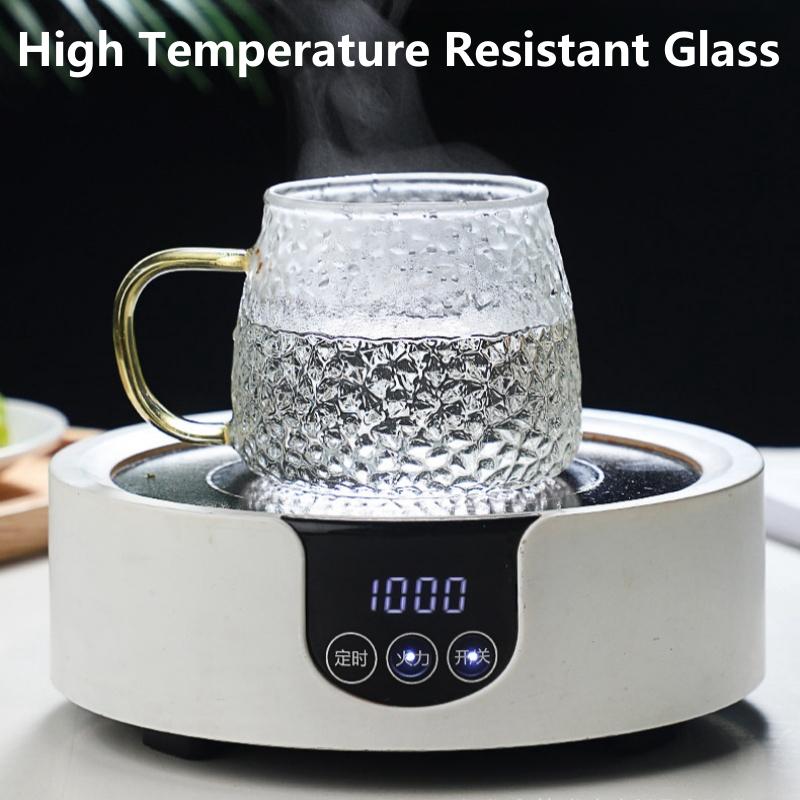 350ml/400ml Rose Glass Cup with Handle Household Breakfast Cup for Juice Coffee Clear Mug Cute Tea Milk Cup Glass Goblets