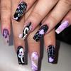 24PCS Black Fake Nails with Mauve Smudging Reusable Long Lasting Press On Nails for Professional Nail Art Salon Supply
