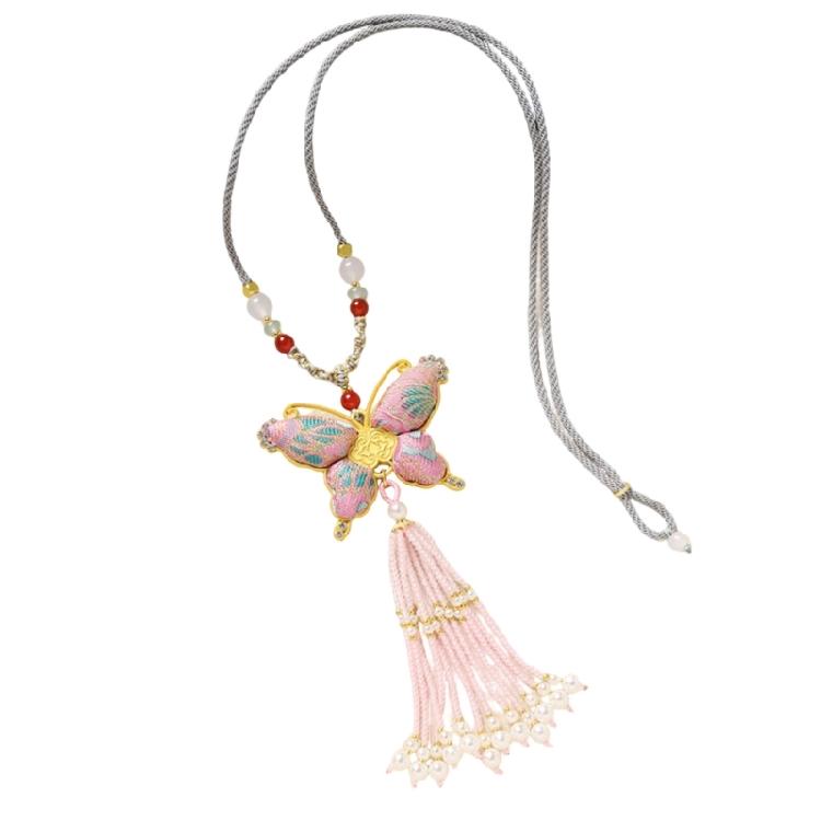 Unique Long Butterfly Fringe Necklace Chinese Style Collarbone Chain Jewelry With Delicate Alloy And Bead Accents