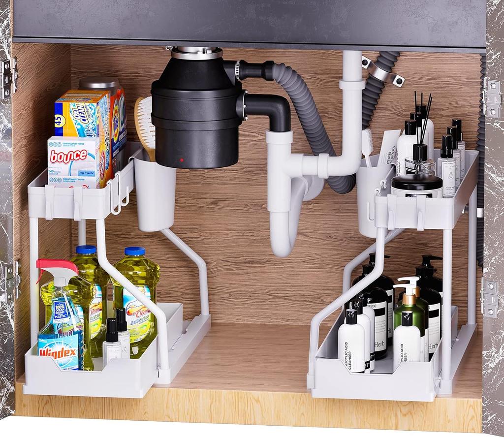 Under-sink Storage Rack, Kitchen Cabinet Storage, Dual-slide Storage Drawer, Multi-purpose Bathroom Storage Basket