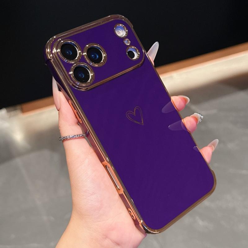 Luxury Plating Love Heart Phone Case For Apple iPhone 17 16 15 14 Plus 13 12 Mini Pro Max Air With Camera Lens Proteciton Cover