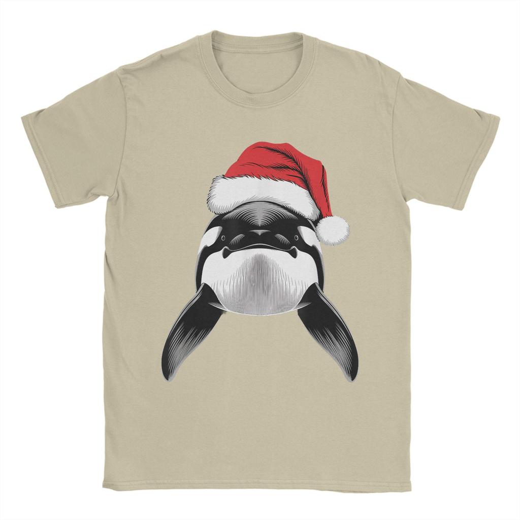 Joyful Orca Santa on Orca Christmas Men's T Shirts  Funny Tees Short Sleeve Crew Neck T-Shirts Cotton Summer Clothing
