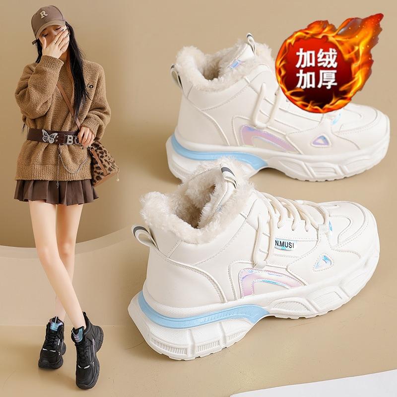 Winter velvet high-top dad shoes thick soles heightened thickened warm cotton shoes sports shoes