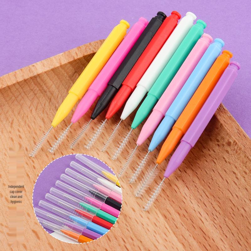 Renkli Mini Kaş ve Kirpik Fırçaları (10 Adet, Taşınabilir, Poşetli)