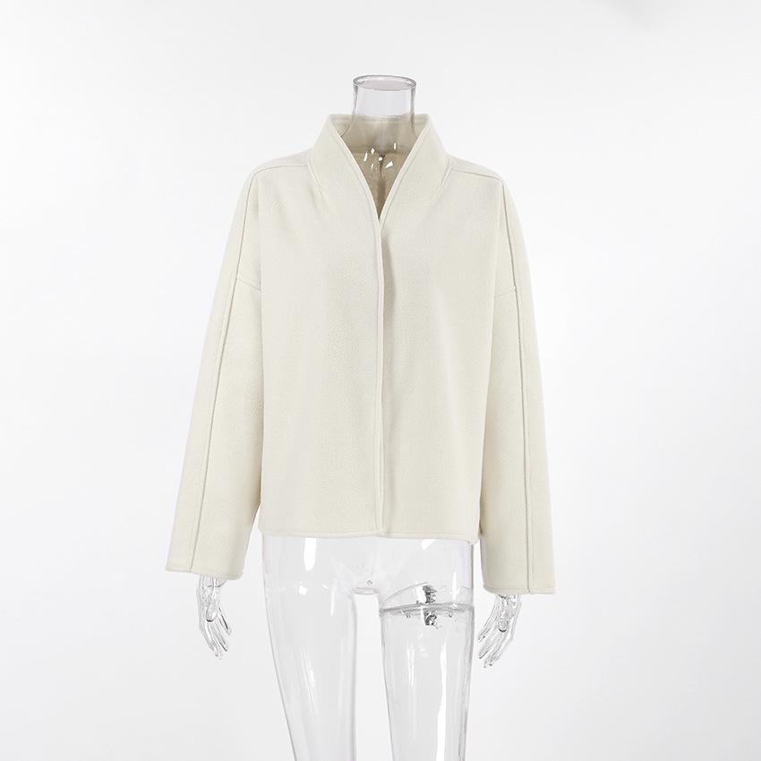 New Women's 2025 Autumn/Winter V-Neck Woolen Coat – Loose, Lazy Style for a Chic European and American Look