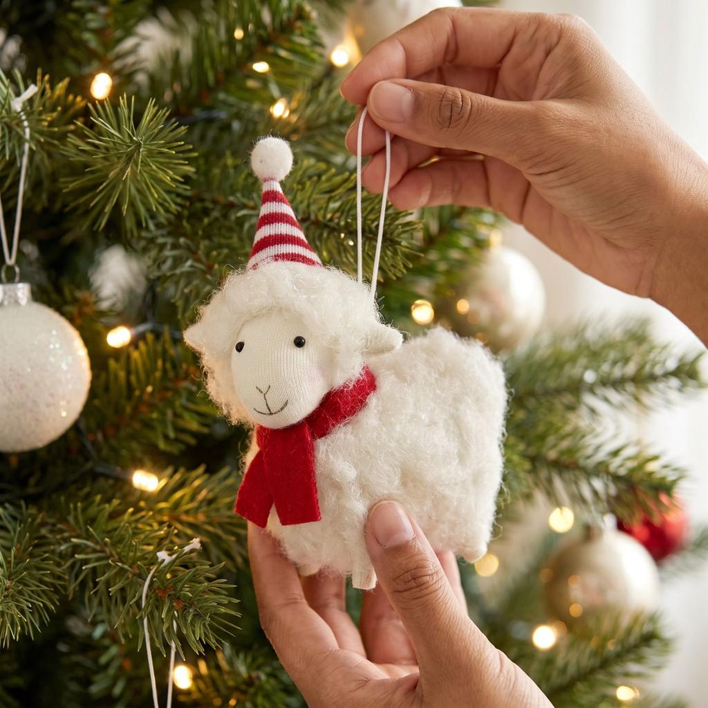 Lamb Plush Christmas Tree Ornament with Soft Wool, Decoration