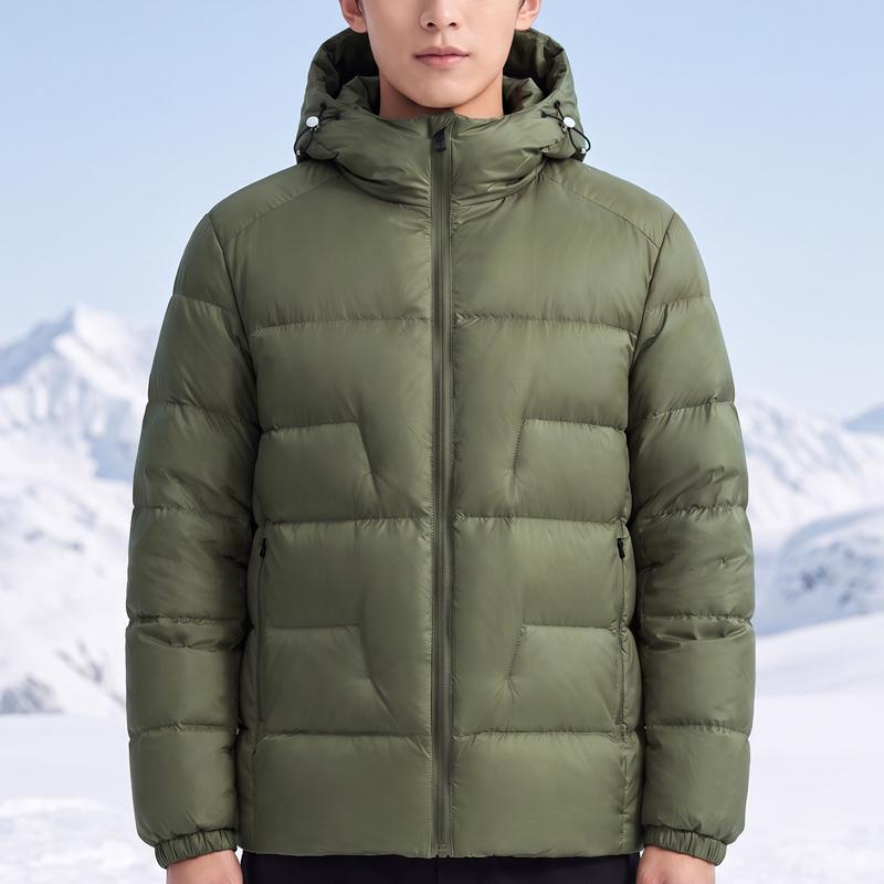 Men Plus Size 70% White Duck Down Jacket, Hooded Waterproof Zip Up Winter Warm Puffer Coat Outerwear