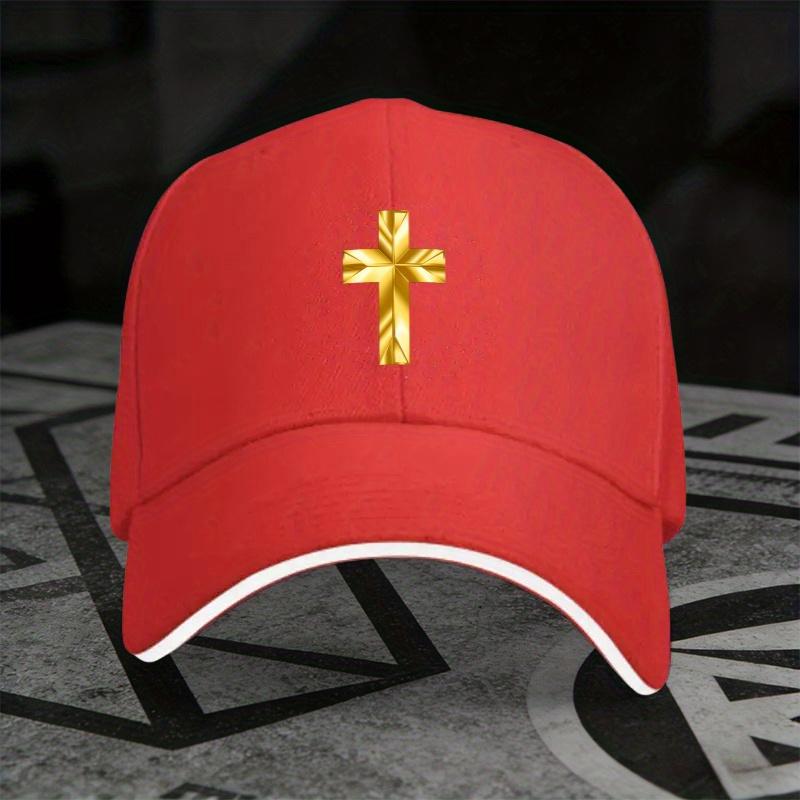 Golden Cross Baseball Cap Polyester Adjustable Casual Church Hat Trendy Unisex Adult Gift
