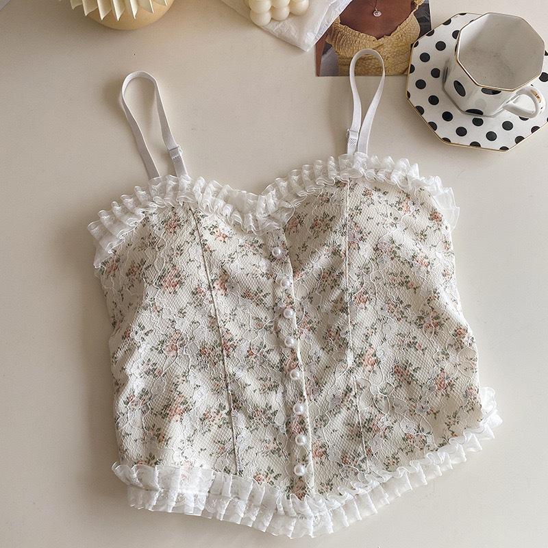 

Lace floral small suspender vest, beautiful back wrap, chest pad, anti-light outer wear, bottom tube top, women One size fits all белый