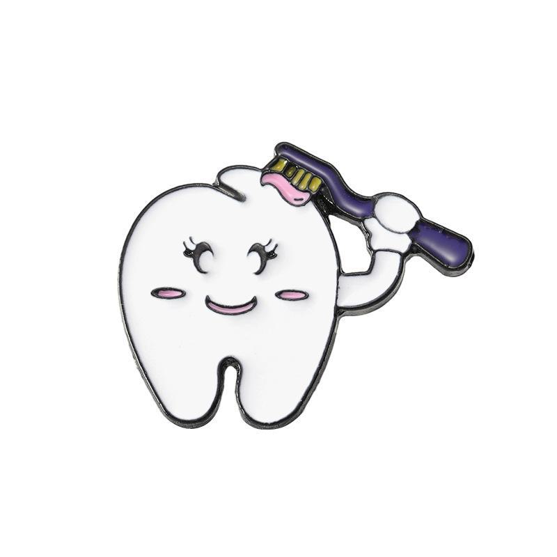 Cartoon Love Toothbrush Pin - Tooth-Shaped Alloy Brooch