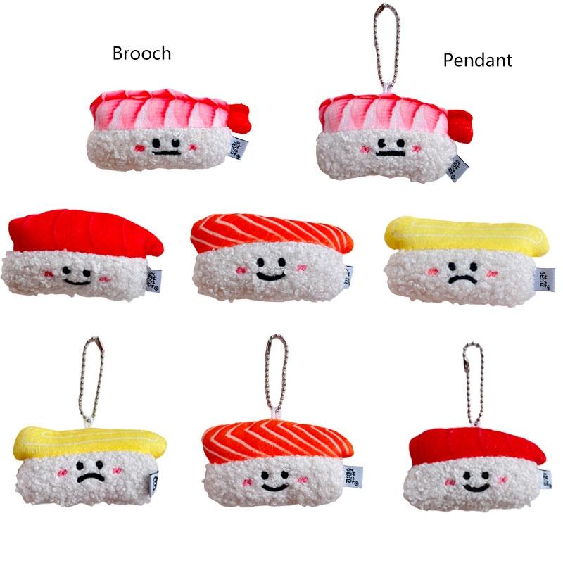 Authentic Salmon And Sweet Shrimp Sushi Plush Pendant Pin Cute And Funny Cartoon Food Hanging Decoration Gift Sushi Pendant)