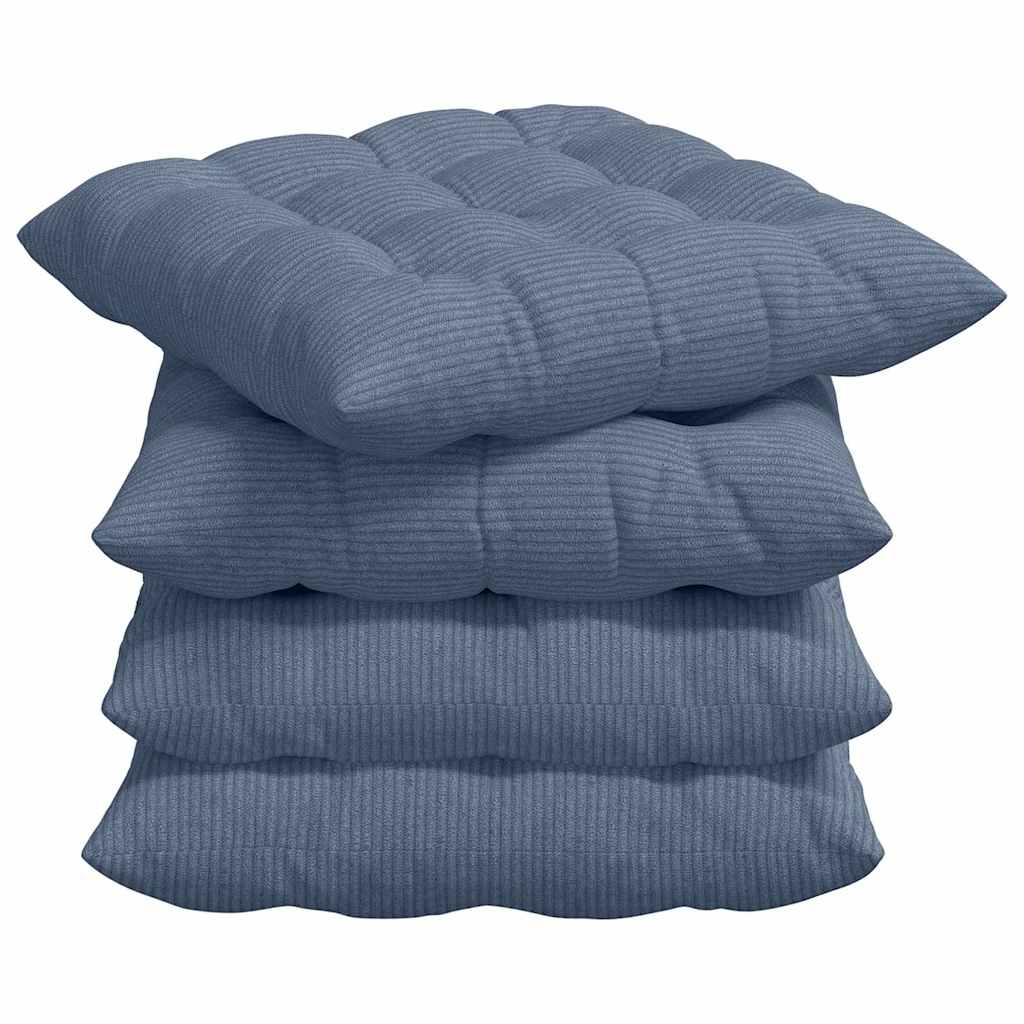 Seat Cushion Set 4 pcs Blue 40 x 40 x 6 cm Cord Fabric