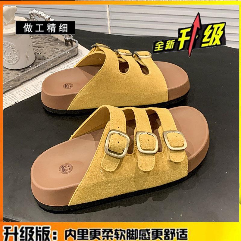 

Thick-soled leather slippers for women s summer wear 2025 new versatile soft-soled casual beach one-word cool slippers 35