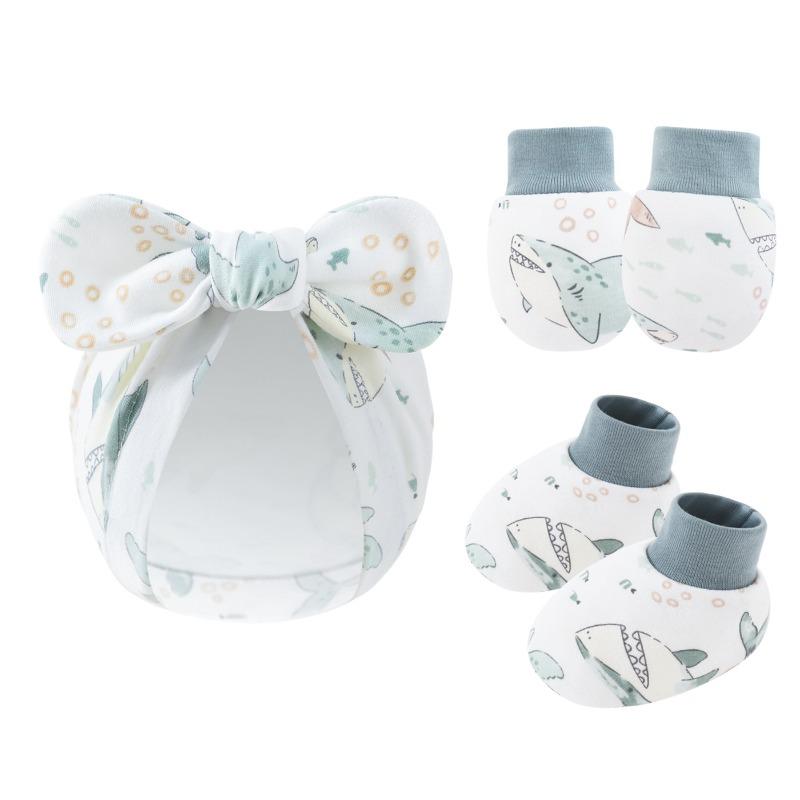 Newborn Baby Bow Hat Baby Anti Scratch Gloves Foot Covers Cotton Baita Cartoon Rabbit Ear Covers