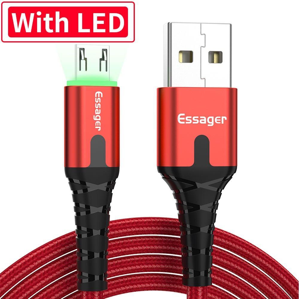 

LED USB Cable Essager Charger Cable Durable Data Wire Cord Red-1M Micro
