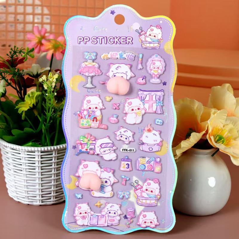Kawaii Animals Butt Stickers Soft Pinched Happy Buttocks Sticker 3D Puffy Squishy Stress Relief Stickers DIY Phone Case Decor