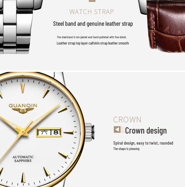 Montre Mécanique Suisse Haut de Gamme pour Homme avec Bracelet en Acier, Double Date, Conception Étanche - Nouveau Style Business Authentique