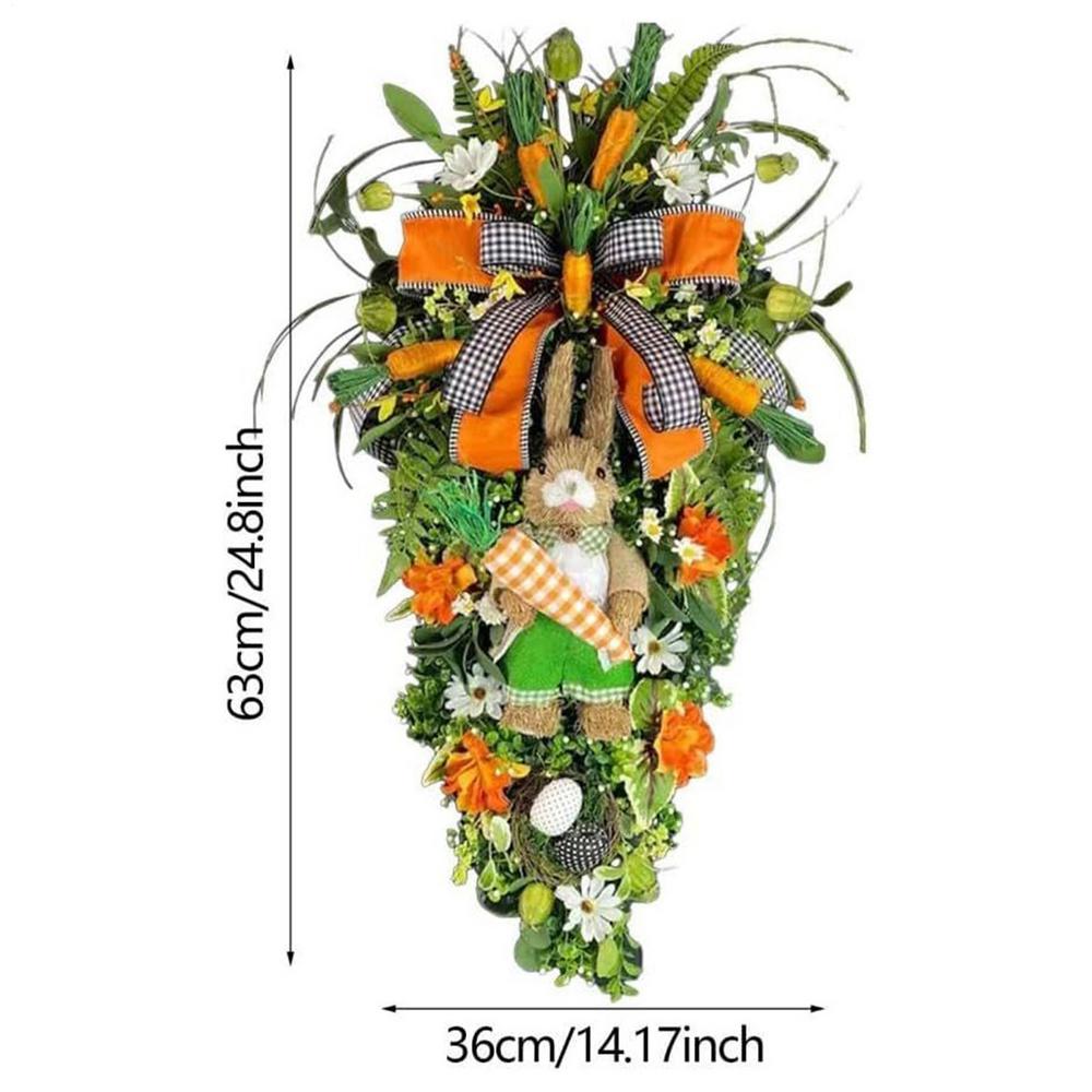 

Easter Teardrop Wreath Ornament Easter Bunny Carrot Wreath Artificial Rabbit Carrot Teardrop Swag Decor For Front Door Porch