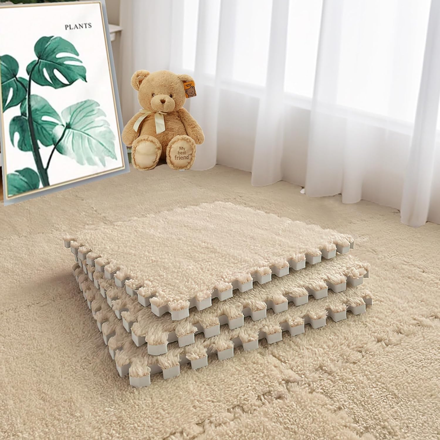 

12Pcs Soft Plush Baby Play Mat Puzzle Carpet Interlocking Exercise Tiles Floor Rug for Kid Pad Baby Room Warm Game Mat 30*30*1CM 12Pcs верблюд
