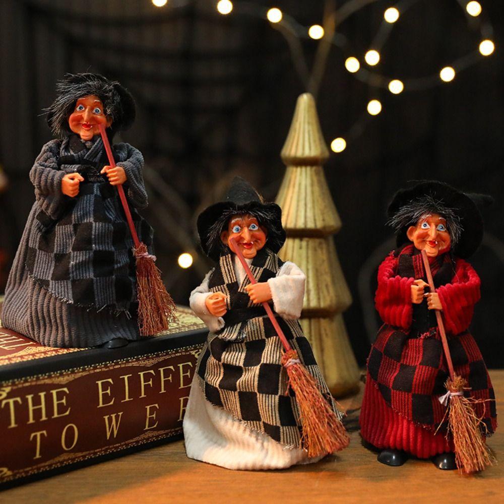 Creative Broomstick Witch Statues Funny Witch Figurines  Haunted House Decorations