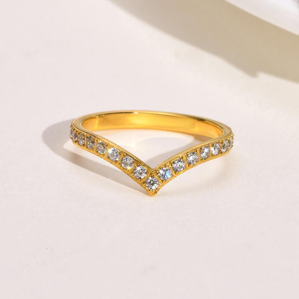 

Luxury V Shape Clear Zircon Ring For Women Stainless Steel Gold Color Finger Rings Fashion Zircon Christmas Gift Wholesale 6