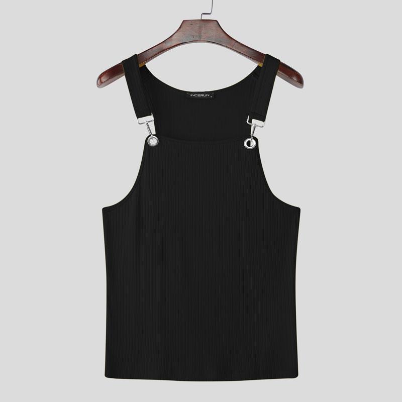

INCERUN Men Summer Strap Sleeveless Rib Casual Fitted Tank Tops 3XL чёрный