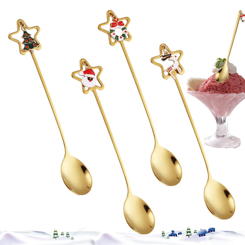 

Christmas Spoons For Coffee 4 Pieces Stainless Steel Festive Tableware Hot Chocolate Spoons For Kitchen Home Cook Party Planner