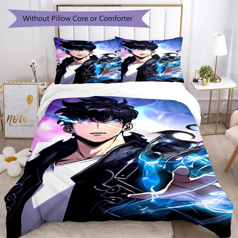 3pcs Solo Leveling Sung Jin-woo pattern bedding set duvet cover set includes duvet cover &pillowcases, perfect all season bedroom decoration & gift