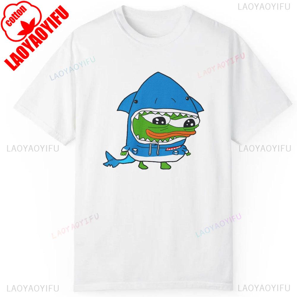 Men Cotton Tshirt Cute Shark Pepe The Frog Fren Meme Funny Internet Culture Humor Urban Graphic Tops Unisex Summer Cotton Tees