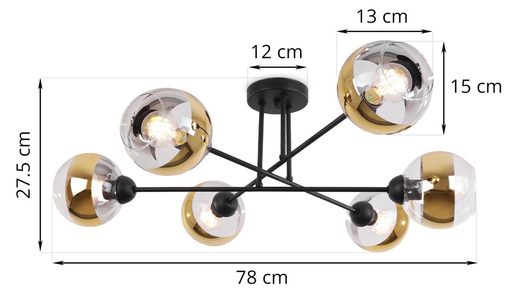 Asturia Black Ceiling Lamp 6-Flat Golden Lamp E27
