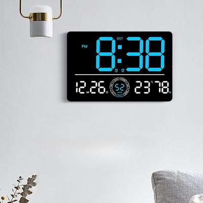 Digital Wall Clock Dual Alarm Month Day Week Display, Large Temperature LED