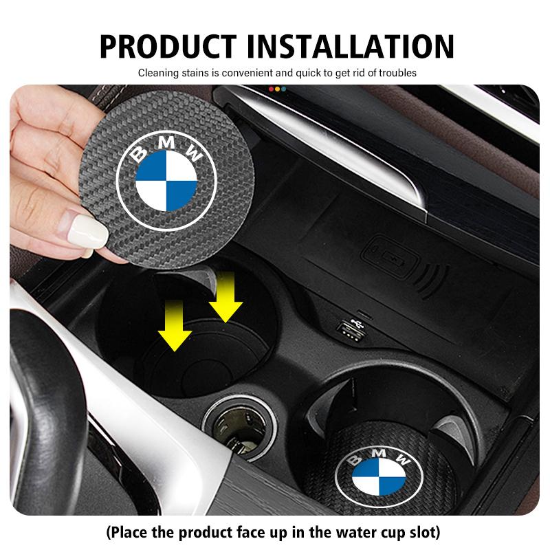 For BMW 2Pcs Car Coasters Water Cup Mats Waterproof Slot Pads E46 E90 E60 F10 E39 F30 E36 E87 E90 E30 E53 F31 E92