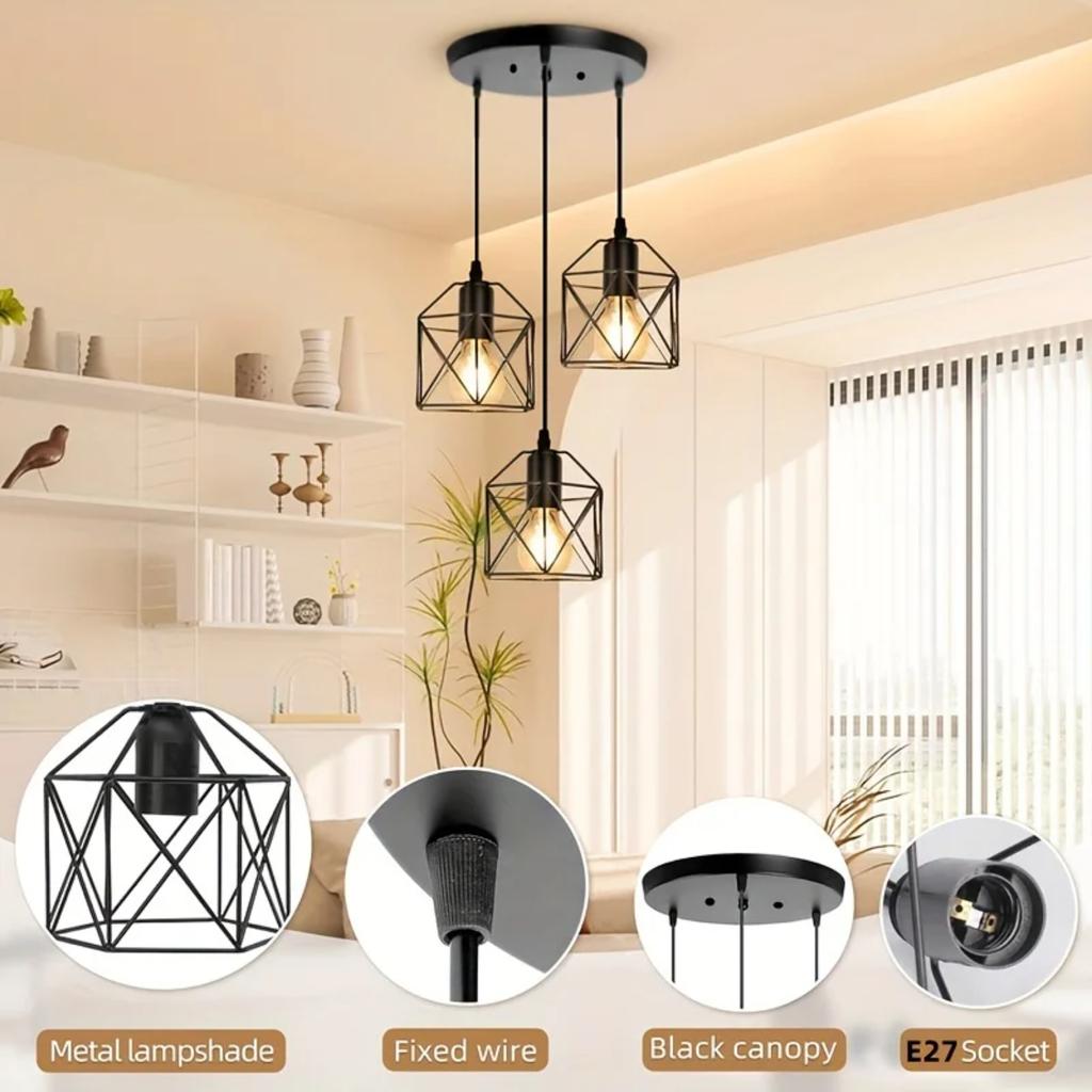 New Vintage Black Metal Shade Pendant Lamp Chandelier for Living and Dining Room