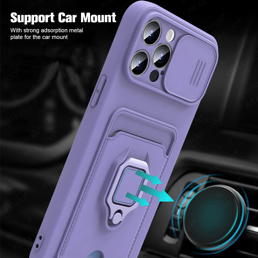 iPhone16Pro Max Case Car Magnetic Holder Sliding Lens Protection Cover For iPhone 16 Pro Max 16Pro TPU Card Slot Bumper Coques