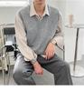 Men's Knit V-Neck Sweater Vest - Korean Style, Sleeveless, Loose Fit for Spring, Autumn, and Winter