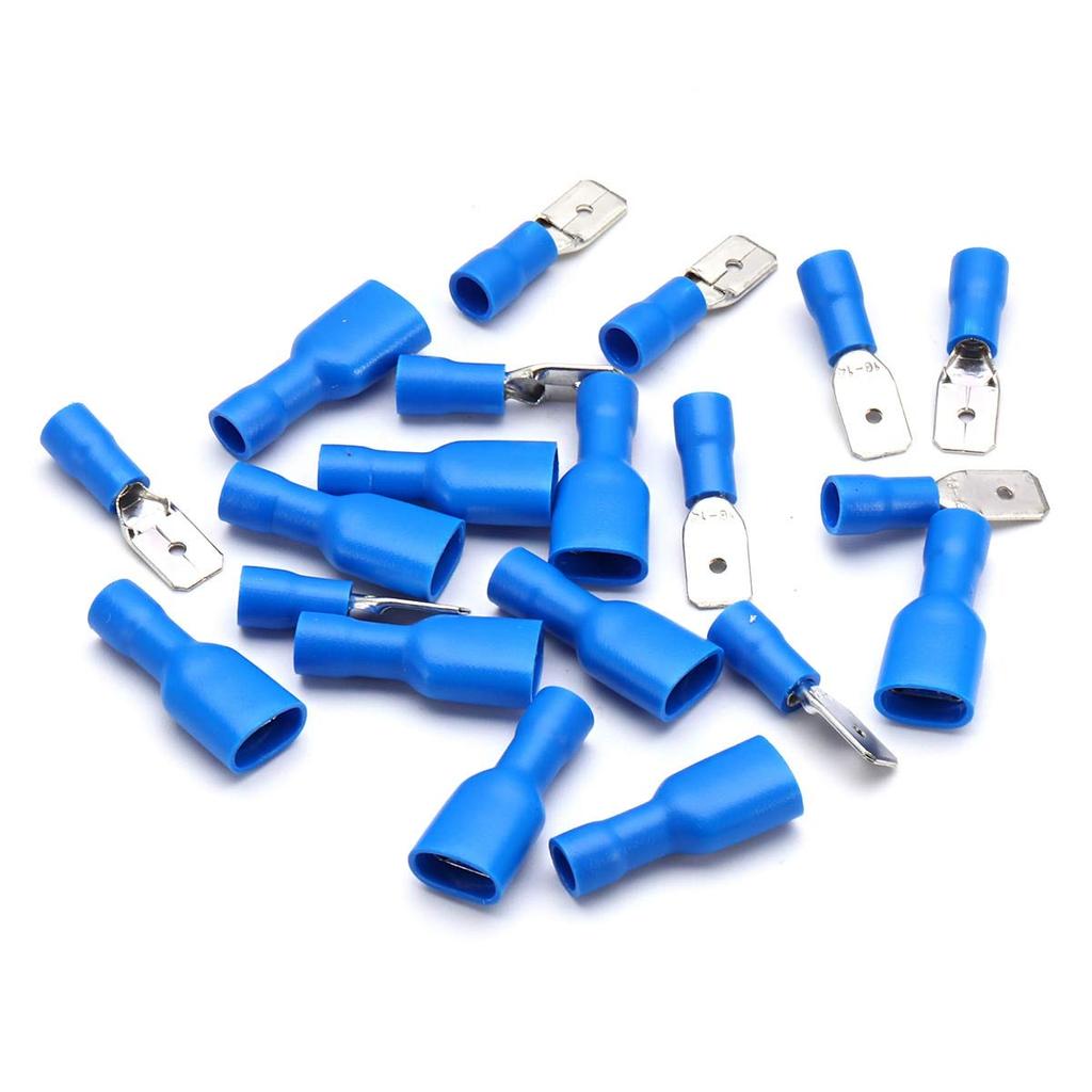 100 ks 50 párů 6,3 mm 16/14AWG samice/samec elektrický konektor pro zapojení, izolovaný krimpovací konektor, modrý