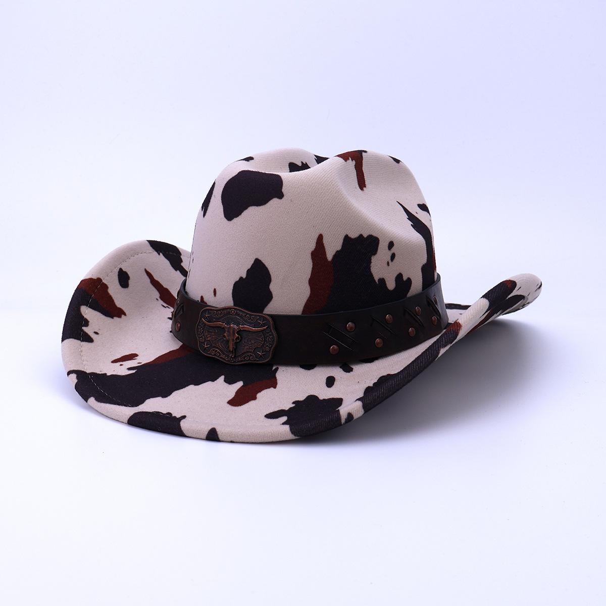 Бычья Голова Западный Стиль Дик Ковбойская Шляпа Ретро Рыцарская Цилиндр Коровьи Пятна Шляпа от Солнца M（56-58cm）
