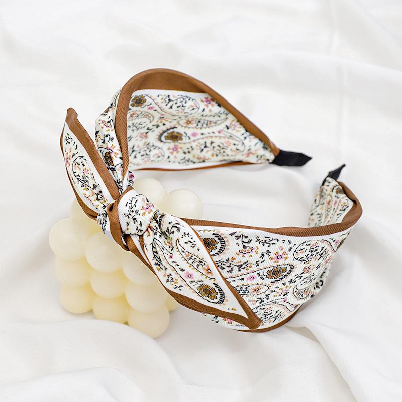 Korean Geometric Art Print Wide Hairband with Bowknot