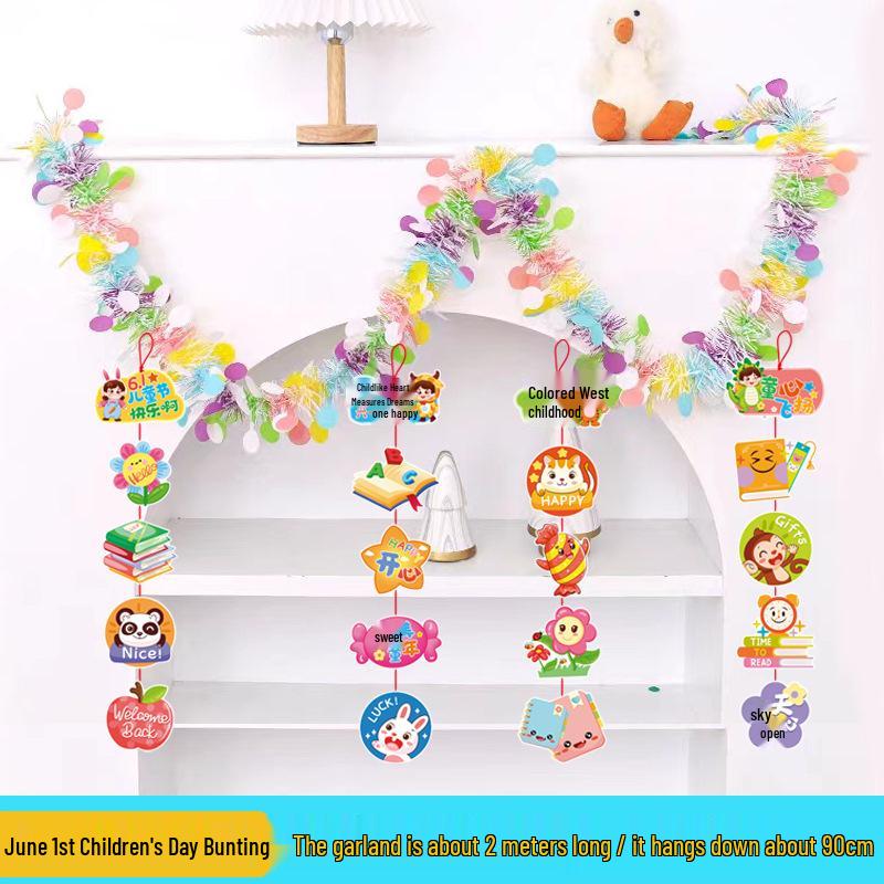June 1st Children's Day Colorful Classroom Bunting for Kindergarten Party Decor