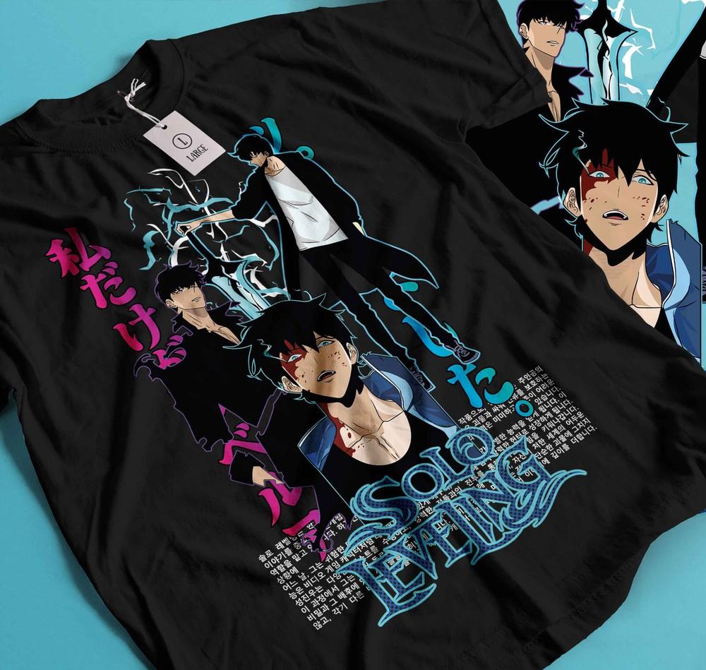 

Solo Leveling T-Shirt Sung Jinwoo New Anime Manga Black Shirt Tee All Size 281 L