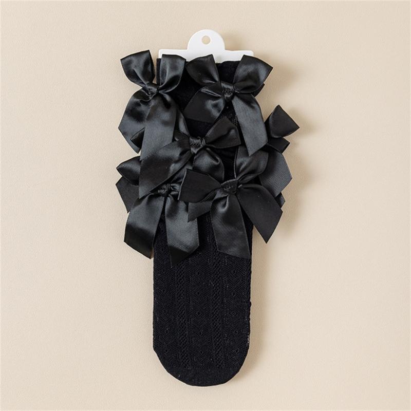 Lovely Girls Knee Length Socks for Youth, Sweet Bowknot Charm Middle Tube Socks for Stage Performances and Parties